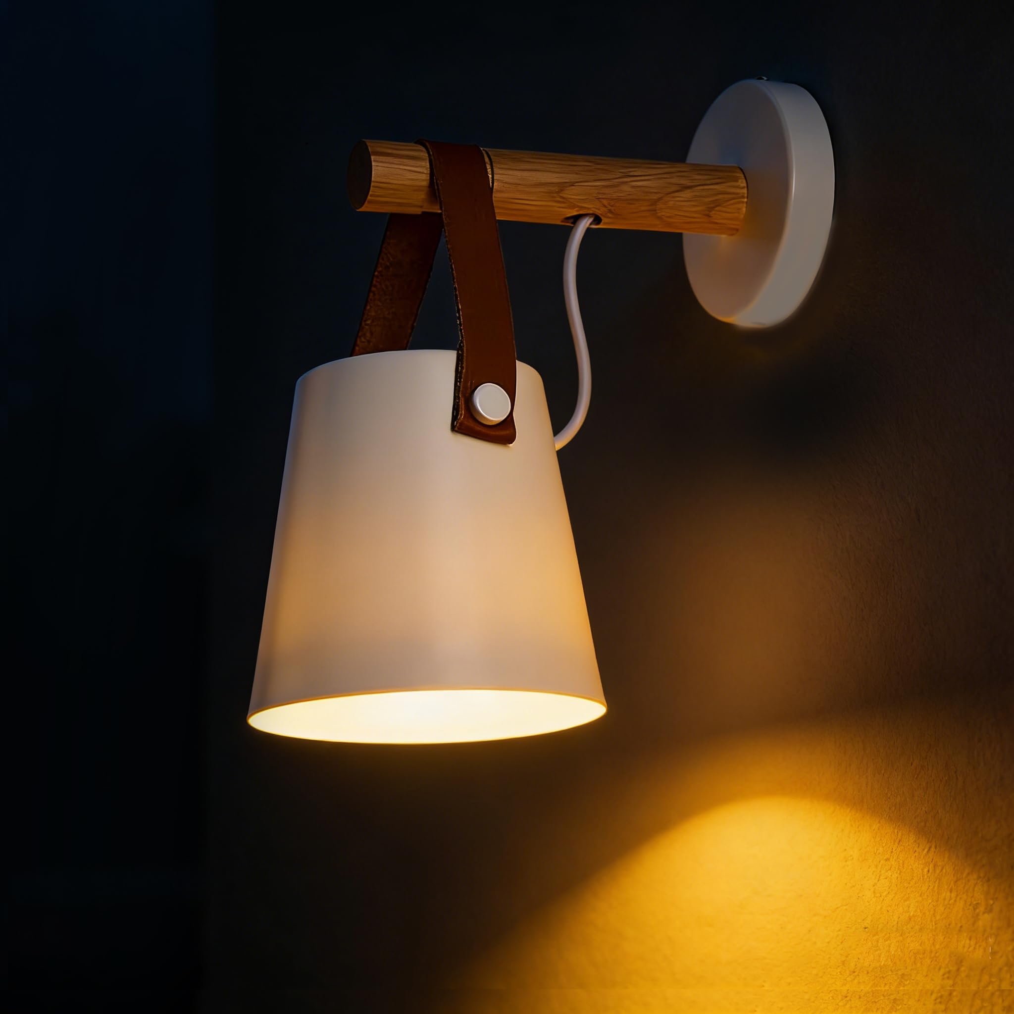 Chrasy E27 Moderne Applique Murale Métal Style En Fer Forgé Bois Ceinture Applique Murale Creative Nordique Eclairage Suspension Luminaire (Blanc)