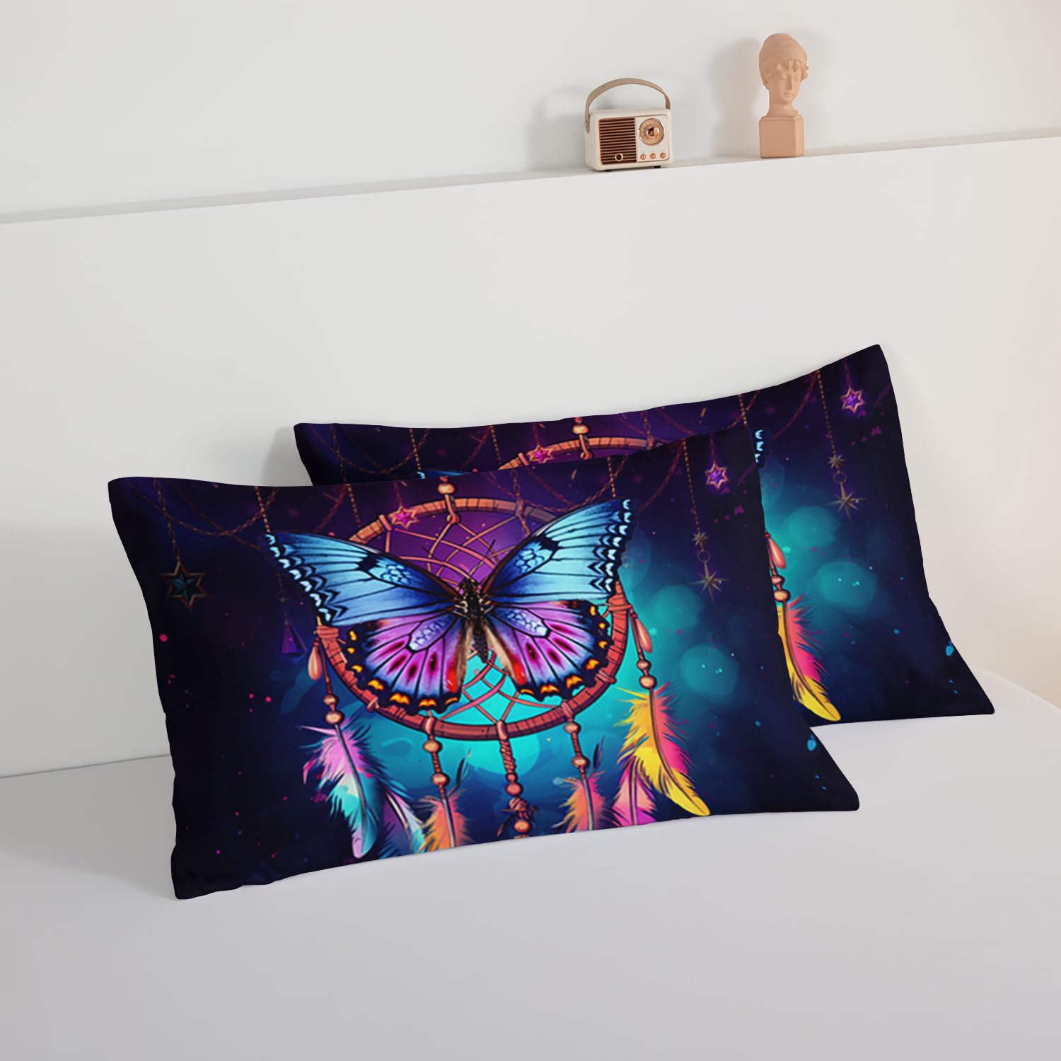 HOSIMA Set di biancheria da letto con acchiappasogni, 3 pezzi, stile indiano, hippie, piume, stile bohémien, chic, per adolescenti, adulti, ragazze, decorazione per la camera dei nativi americani,