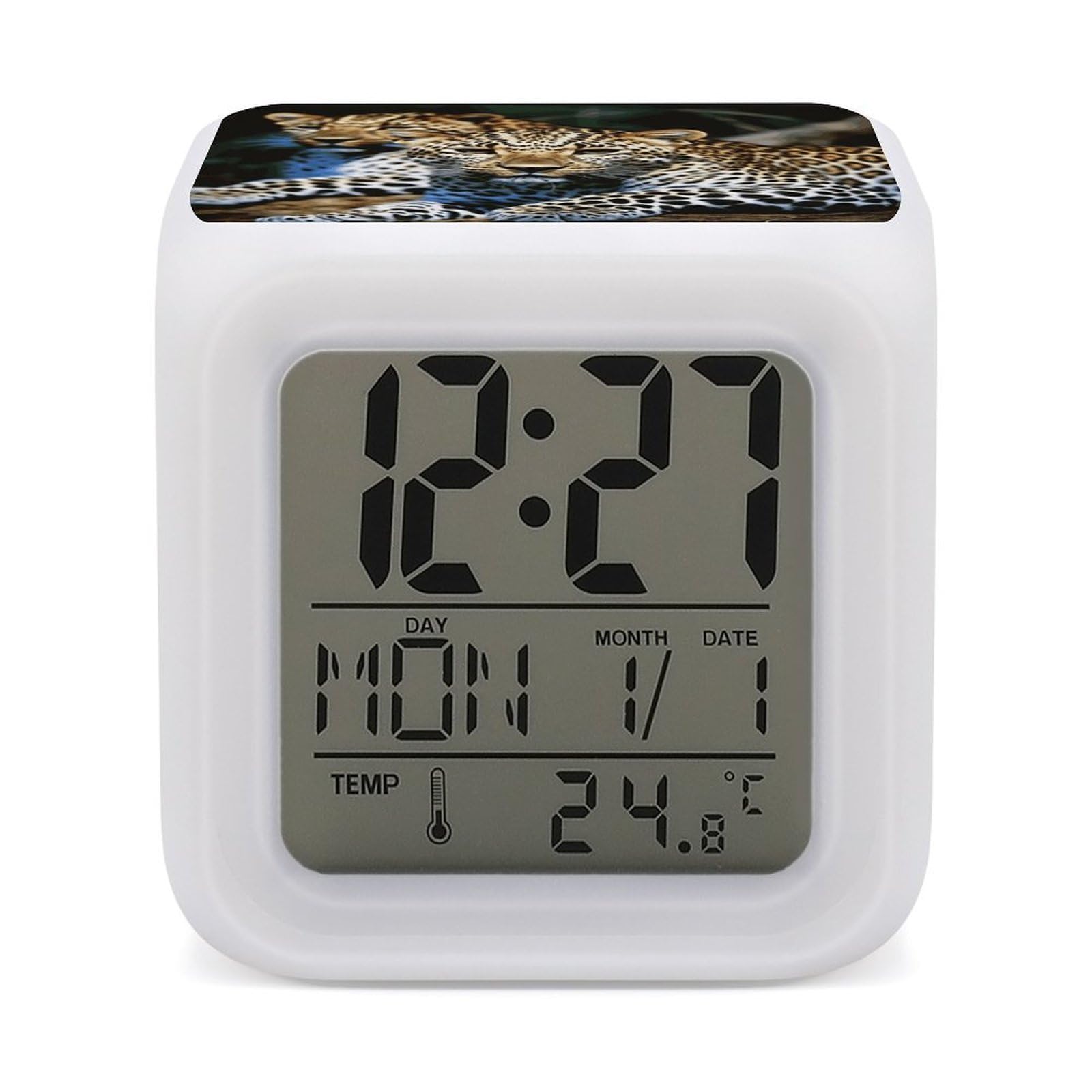 JTREHY Leopard Alarm Clock Seven Color Night Light Digital Clock Precision Reliable Alarms Clocks for Bedroom Heavy Sleepers Adults Gift for Men and Women