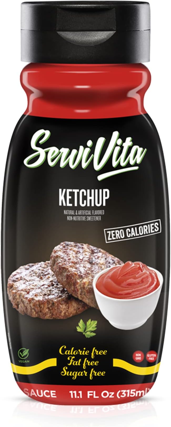 Sugar Free KETCHUP Sauce Zero Calories and Fat Free Ketchup, 10.6 FL OZ - No Sugar Ketchup Gluten-Free, Non-GMO, Vegan and Keto Friendly - ServiVita