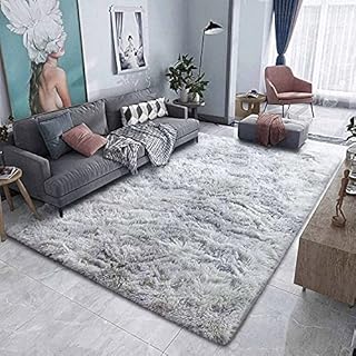 Calore Area Rugs Fluffy Living Room Rugs Shaggy Area Rug Bedroom Plush Carpet Rug Large Soft Kids Room Rugs Comfortable Floor Mat for Home Decor (Black Grey, 160 x 200 cm)