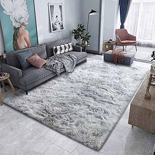 ASIinnsy Area Rugs Soft Fluffy Shaggy Rugs Living Room Grey Large Modern Plush Rug High Pile Non-Slip Bedroom Carpet Floor Mat Nursery Bedside Rug (Grey White, 160 x 230 cm) - Image 3
