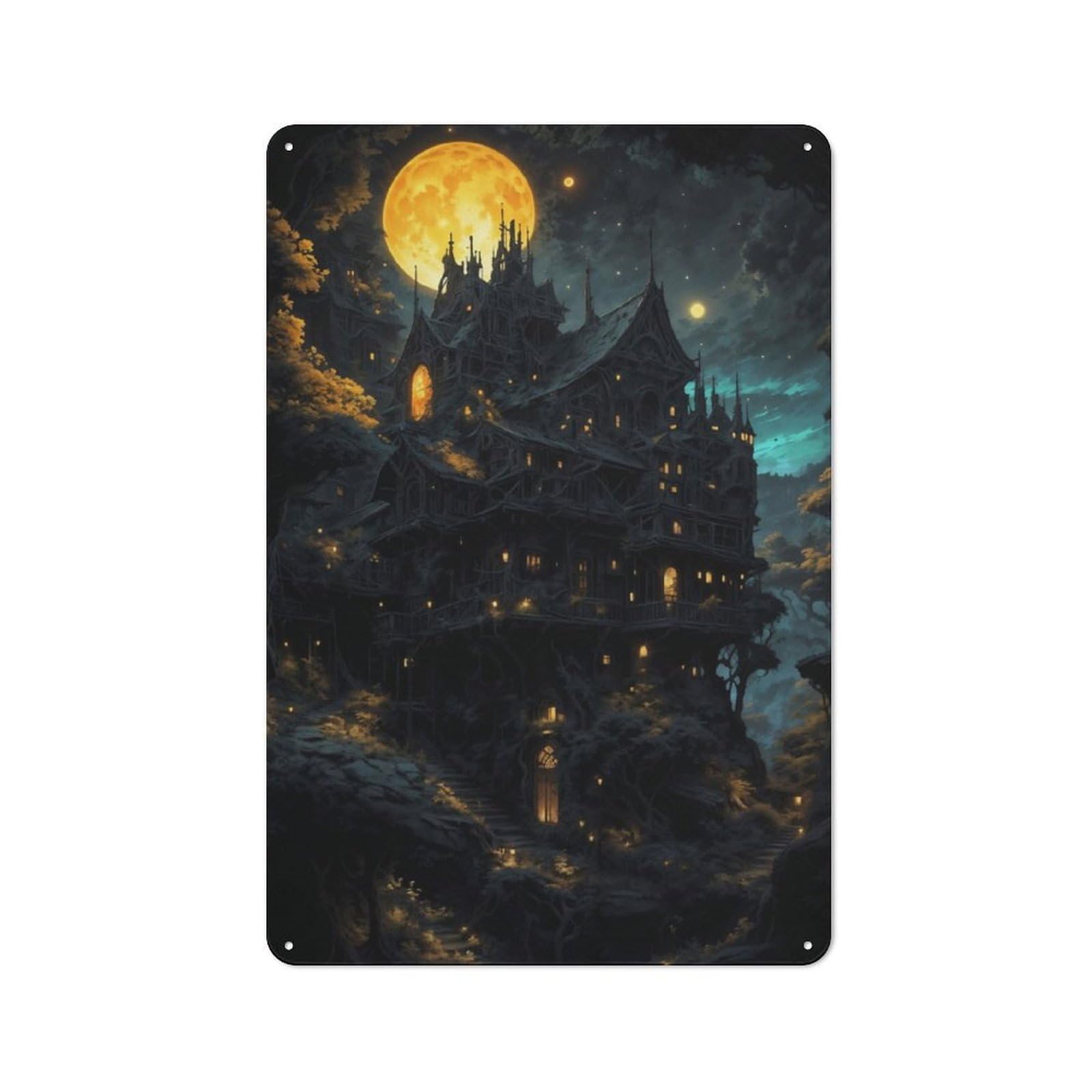 Junmoney Spooky In The Forest Metal Plaque 30X20cm With For Garage Wall, Retro Decor, For Themed Interiors In Garages And Workshops