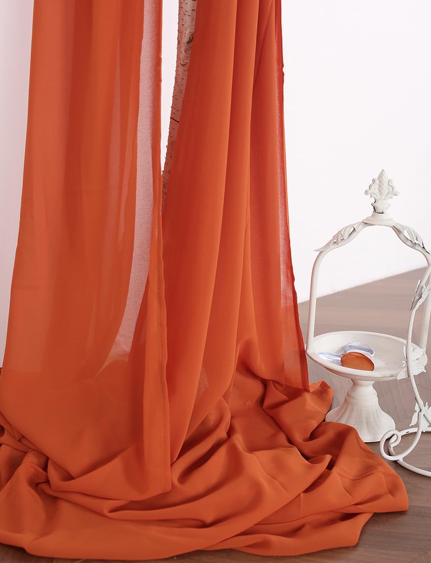 Lot de 2 panneaux de tissu drapé en mousseline de soie pour arche de mariage, décoration de fond de fête de mariage, orange brûlé et orange brûlé
