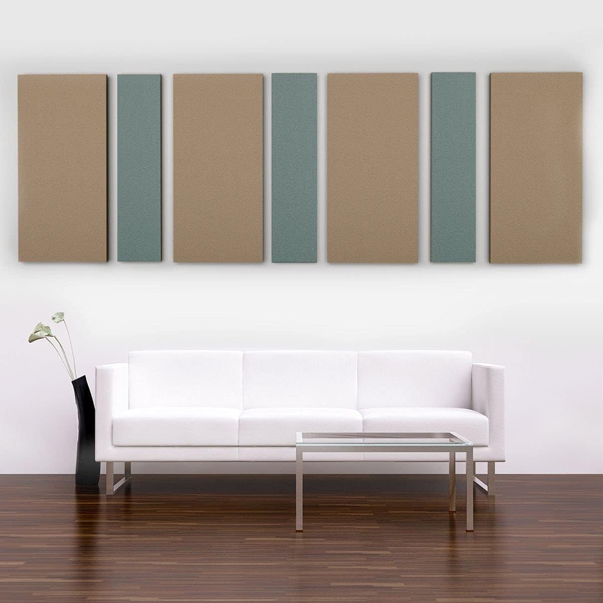 Suede Pinstripe Acoustic Panel Wall Pack: 7 pcs 3)4x1-Spa, 4)4x2-Khaki
