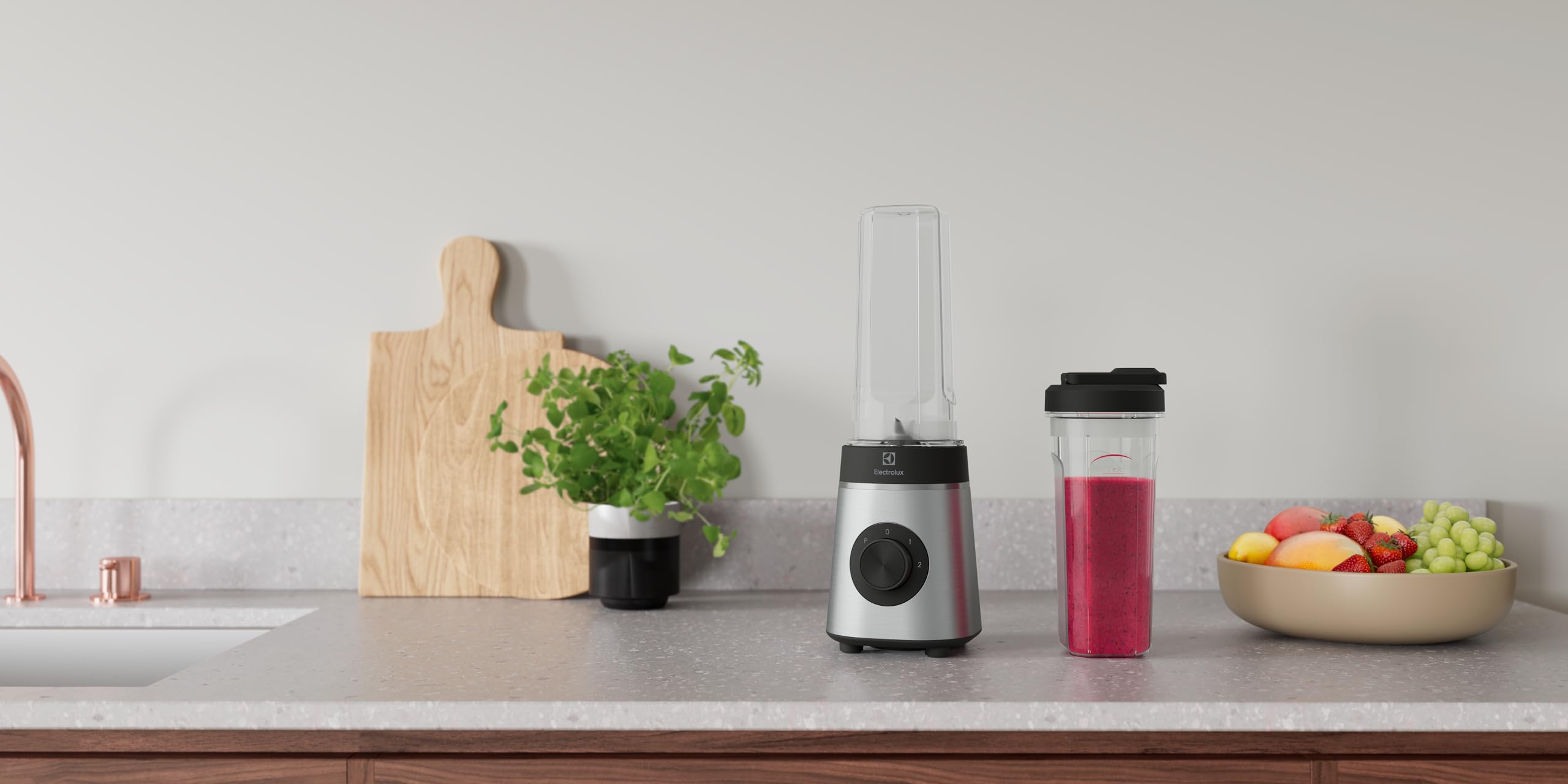 Electrolux Create 4 Blender E4SB1-4ST, frullatore sportivo, bottiglia da asporto inclusa, funzione a due velocità, funzione a impulsi, 350 W, Acciaio inossidabile