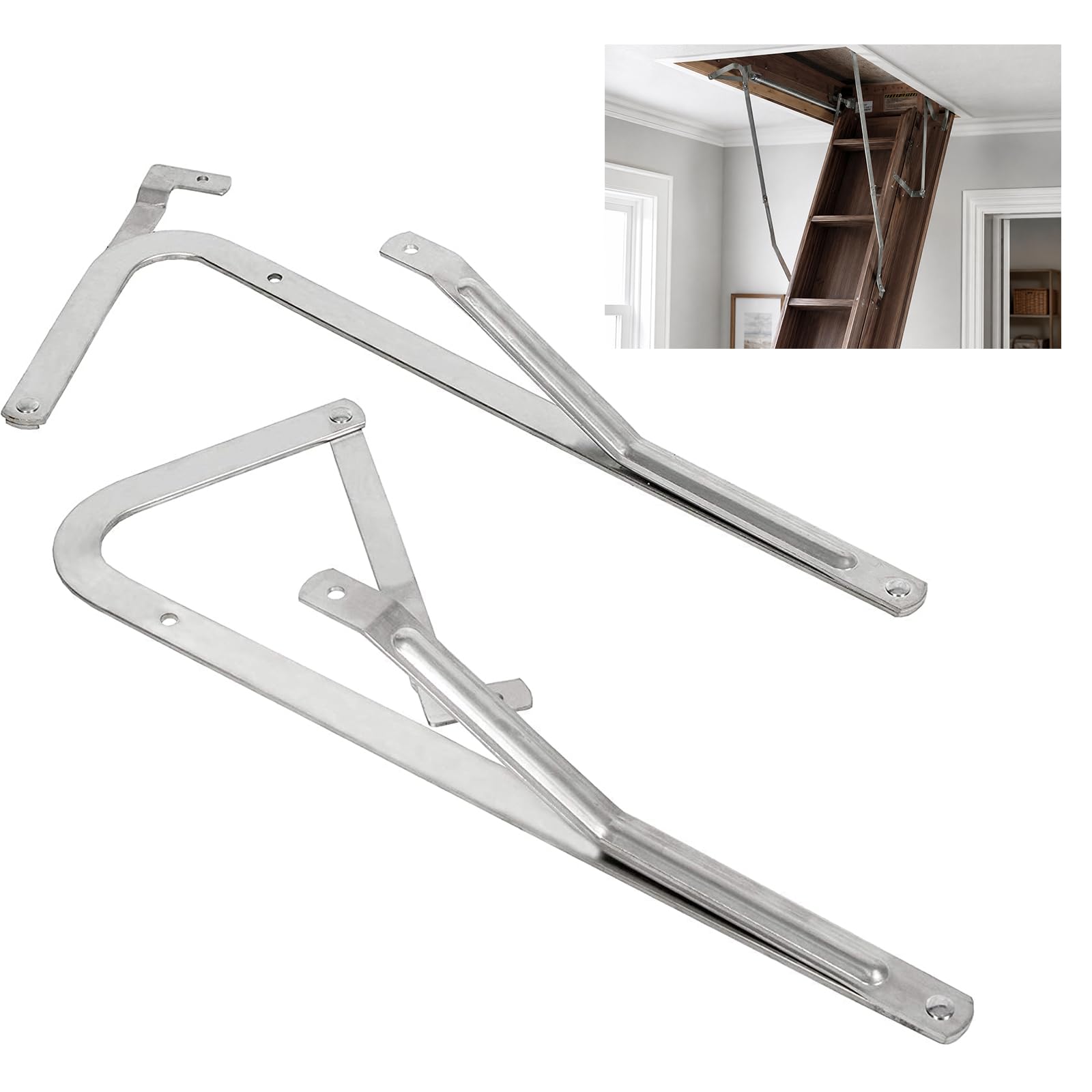 KUAFU Attic Ladder Spreader Hinge Arms Replacement Kit Compatible with Werner 55-1 2006 and Older Silver-image-14