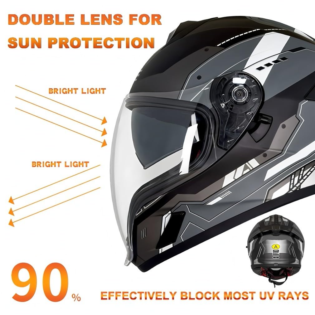 Kask motocyklowy integralny kask z maską, homologacja ECE, wysokiej jakości podwójny wizjer, zdejmowany wewnętrzny system, system wentylacji dla dorosłych mężczyzn/kobiet (M-2XL, 57-64 cm)