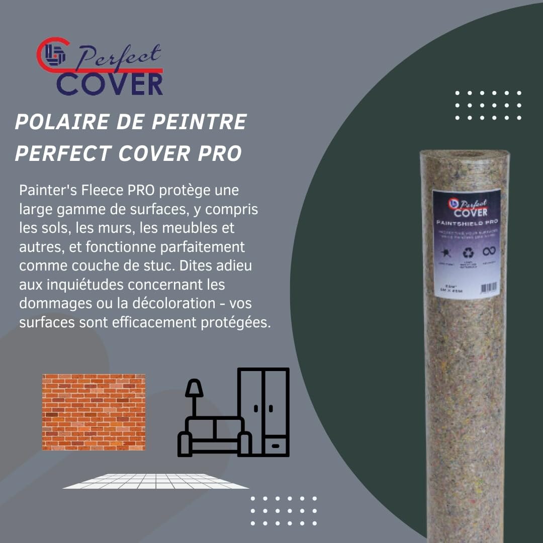 Perfect Cover Schildersvlies Pro - Rouleau de Protection de Sol Haute Qualité - Non-Tissé Résistant aux Liquides - Antidérapant et Robuste - Idéal pour Travaux de Peinture et de Rénovation (1m x 50m)