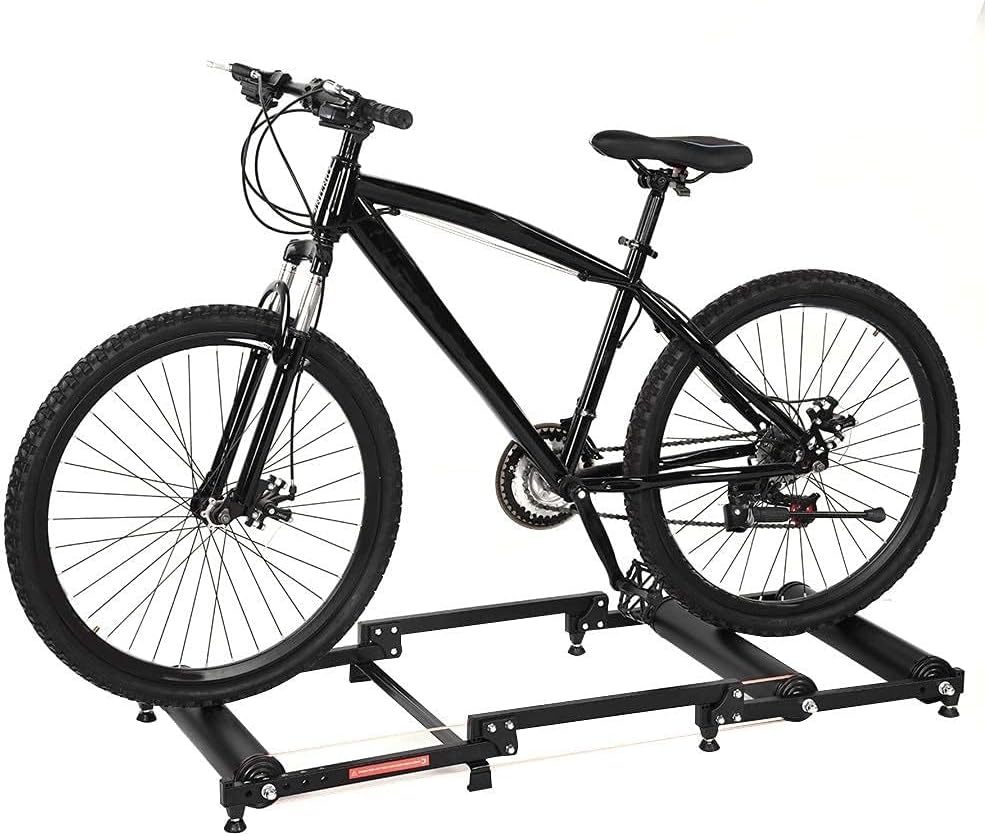 bike stand for indoor riding Bicycle Training Stand Platform, Indoor Foldable Aluminum Alloy Silent Turbo Trainer, Mountain Road Bike Cycling Roller Trainer Stand, For 26-29" & 700C Wheels(Silver)