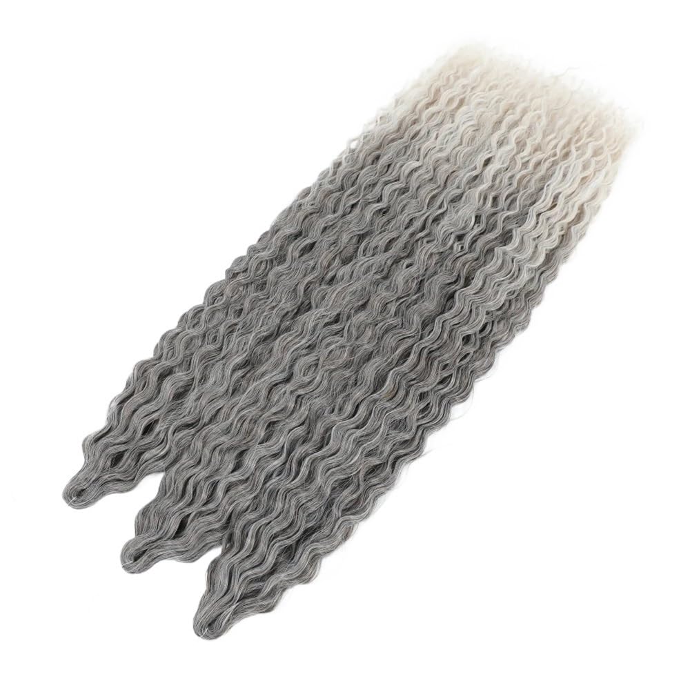 Zestaw 3 długich kręconych peruk, szydełkowe falowane włosy dla czarnych kobiet, głębokie warkocze do warkoczy boho (T4-56C, 30 cali-75 cm)