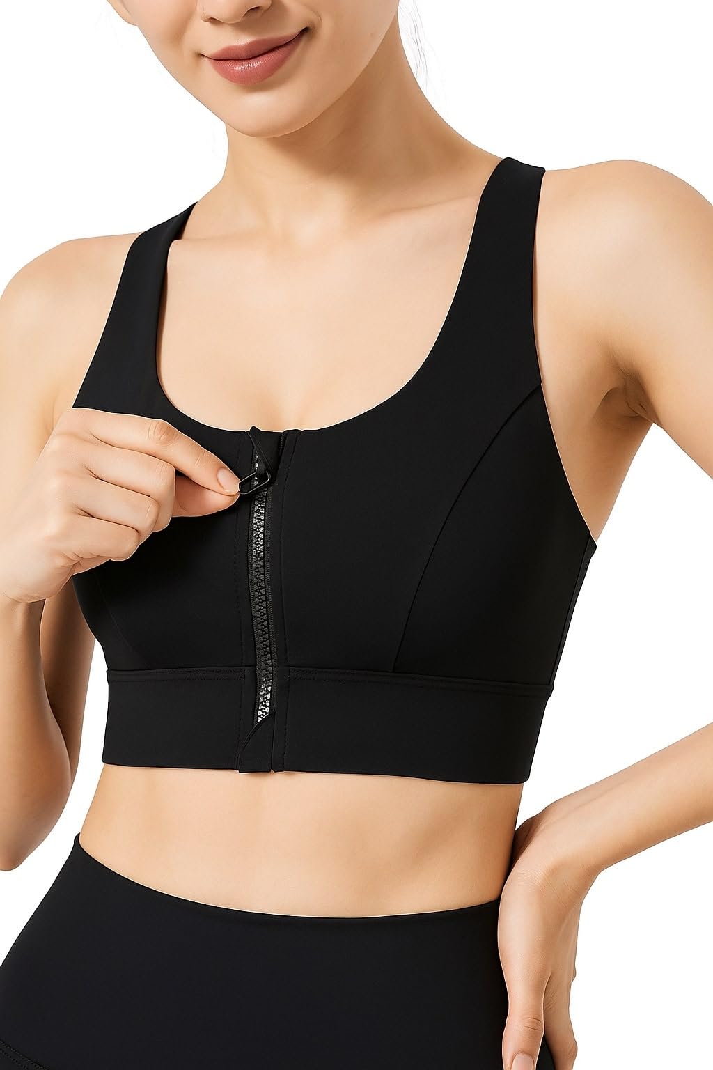 Women's Polyester Spandex Front Zip Bra Wireless Scoop Back High Impact Padded Sports Bra for Gym and Workout-image-8