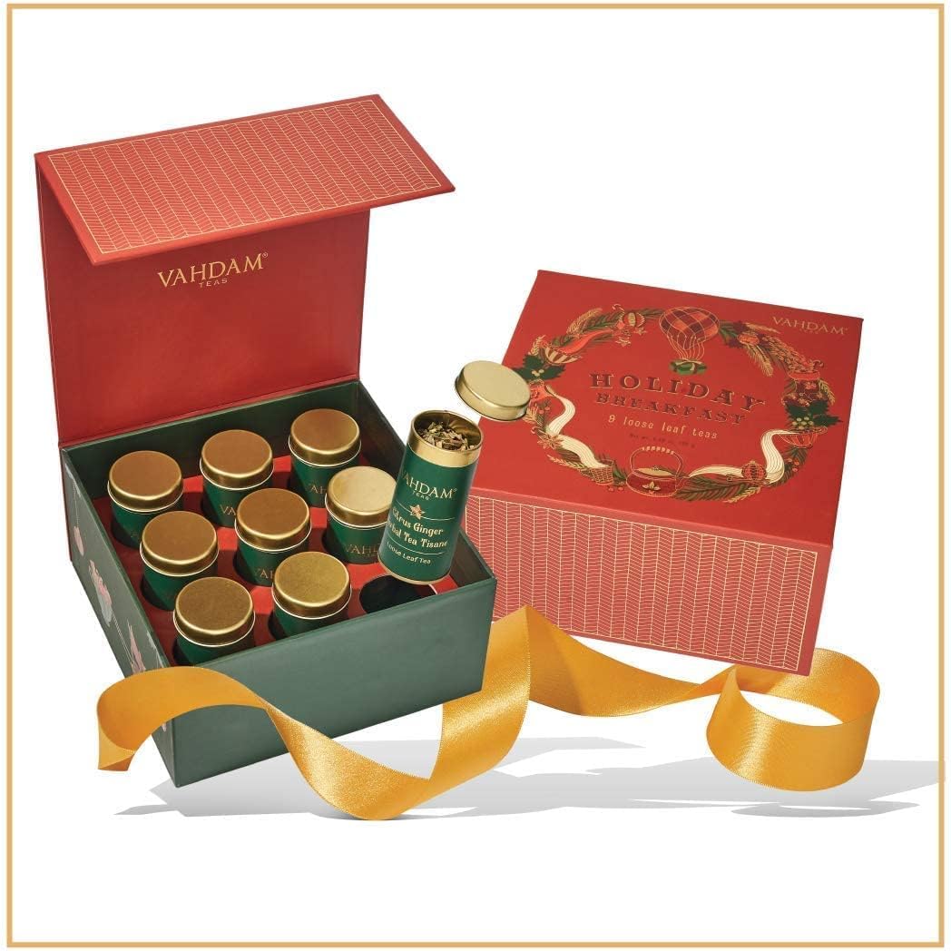 VAHDAM, Holiday Breakfast - Christmas Tea Gift Sets (90+ Cups) 9 Loose Leaf Tea - Luxury Gift Box | ChristmasTea Gifts 2025 Ideas | Christmas Gifts For Women, Men & Adults I Holiday Tea Gift Box - 4