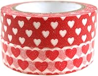 Vista 1 de Wrapables Red Hot Hearts - Cinta adhesiva japonesa Washi (juego de 2), 32.8 ft de largo x 0.591 in de ancho