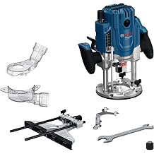 Bosch Professional GOF 20-12 Wired Router 2000 W Includes Dust Extraction Roller Guide and Parallel Stop Centring Pin Socket Wrench Collet Set 12 mm 8 mm 1 x Copy Sleeve