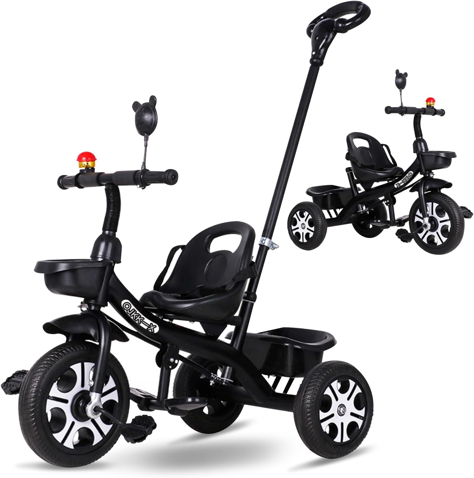 Beauenty Pushing Tricycle, Baby Trike with Pushing Handle, kids Tricycle with Basket and Storage Box, Toddler Tricycles with Footrest and Seat Belt for 1-6 Years Old (Style 1)