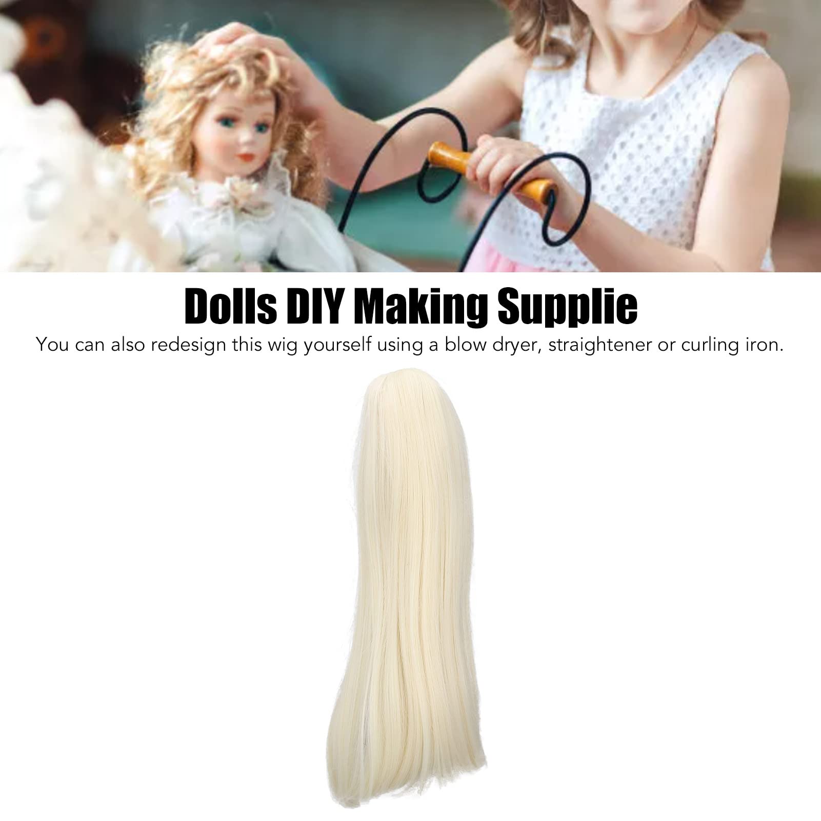 Straight Doll Wig for 1/3 BJD SD Dolls, Small, Black/Light Gold/Pink (Light Gold) - Image 2