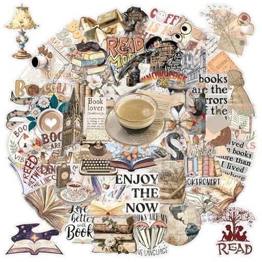 KIRZAX 50 Pcs Pegatinas Vintage - Pegatinas Kindle & de Lectura, Vinilo Impermeable, para DIY Diario Scrapbook Álbum de Recortes Laptop Skateboard | Ya disponible en tu tienda friki favorita! En mundofriki.es!