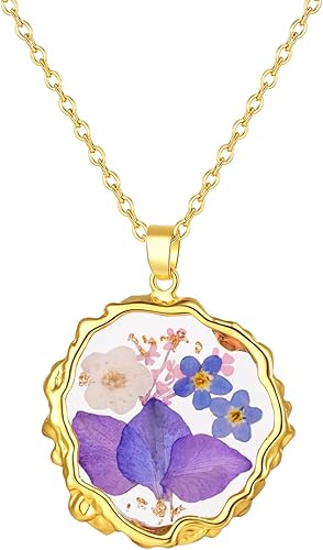 Collares de flores de nacimiento para mujer, collar de flor prensada real de 1 a 12 meses, joyería personalizada de estilo bohemio, colgante floral
