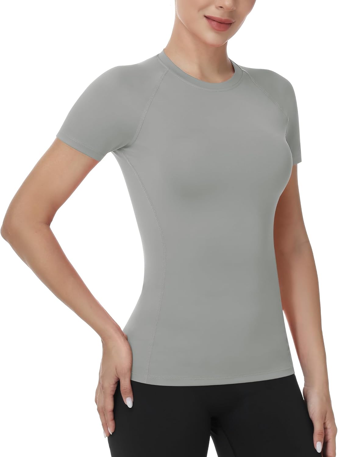 Runhit Compression Shirt Women Short Sleeve Workout Tops Athletic Gym Moisture Wicking T-Shirt Running Yoga Base Layer - Image 2