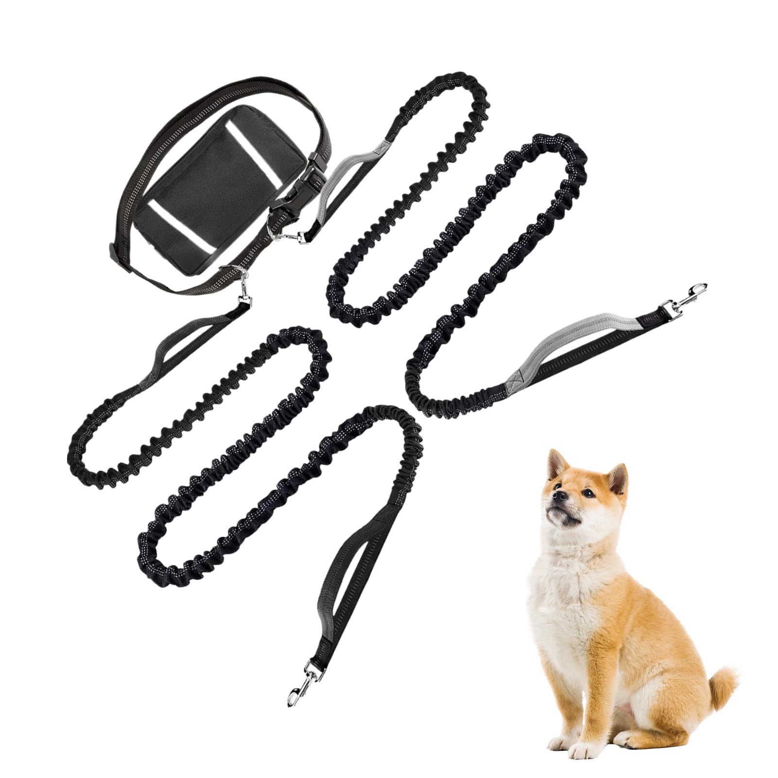 Laisse pour chien jogging et course à pied mains libres réglable avec pochette