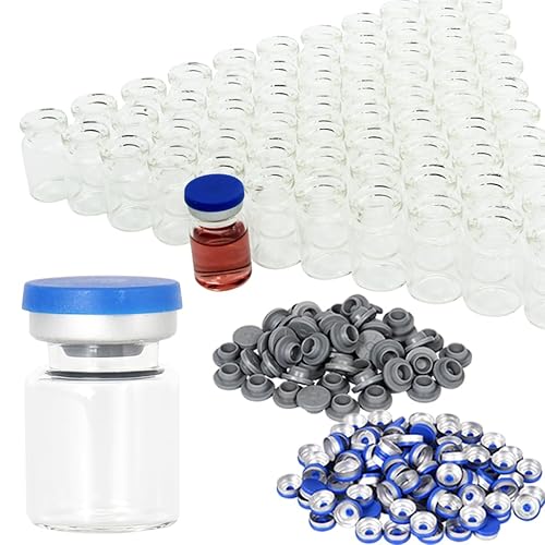 Frascos de vidrio transparente de 0.1 fl oz, 1 Dram - Frascos de vidrio transparente con tapas abatibles de plástico y aluminio y tapones de goma,