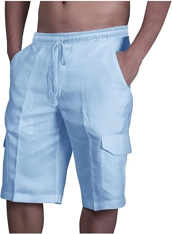 Cargo Shorts for Men Big Tall Solid Causal Stretchy Drawstring Shorts Multi Pockets Summer Beach Athletic Shorts
