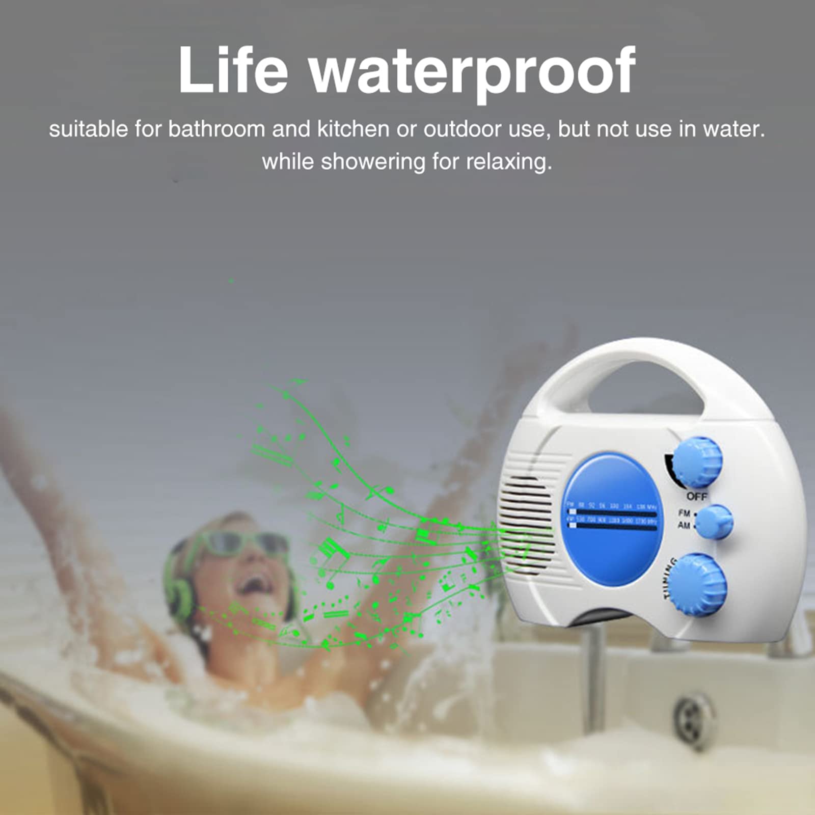 Radio de Douche étanche, Portable à Suspendre avec Radio AM/FM, pour Salle de Bain, Cuisine, Utilisation en extérieur