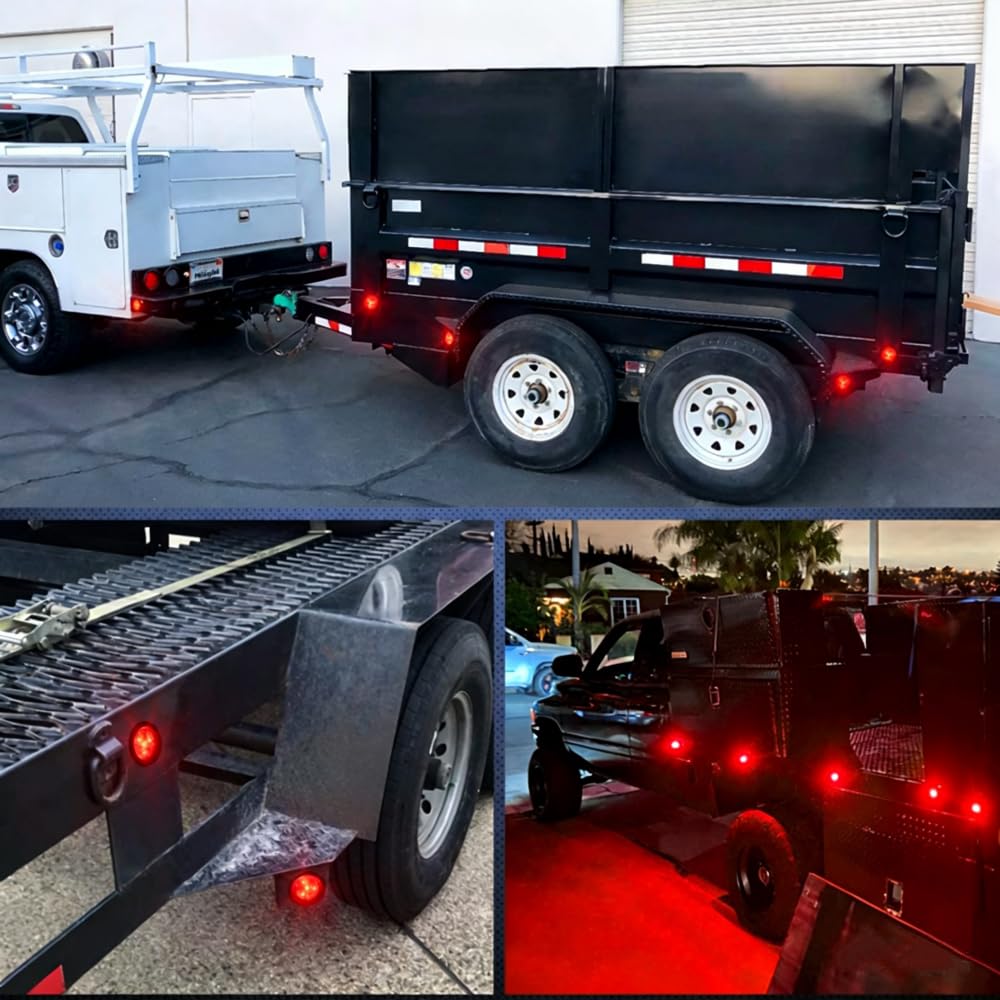 Luces de posición laterales LED 2 pulgadas, 12 V, impermeables IP67, luces de gálibo para remolque, luces LED redondas ámbar/rojas para remolque, camión, autocaravana, caravana, UTV