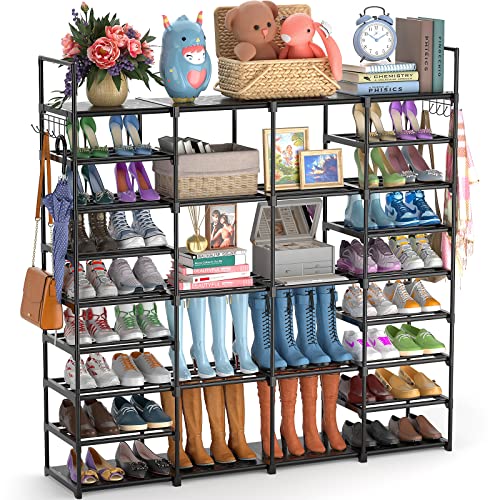 Huolewa Shoe Rack Organizer Storage, 4 Row 9 Tier Large Shoes Rack For Bedroom Closet Entryway, Free Standing Tall Metal Shoe Shelf Stand, Sturdy Big Black Garage Shoe Rack Holder For 64-72 Pair Shoe #TOP7