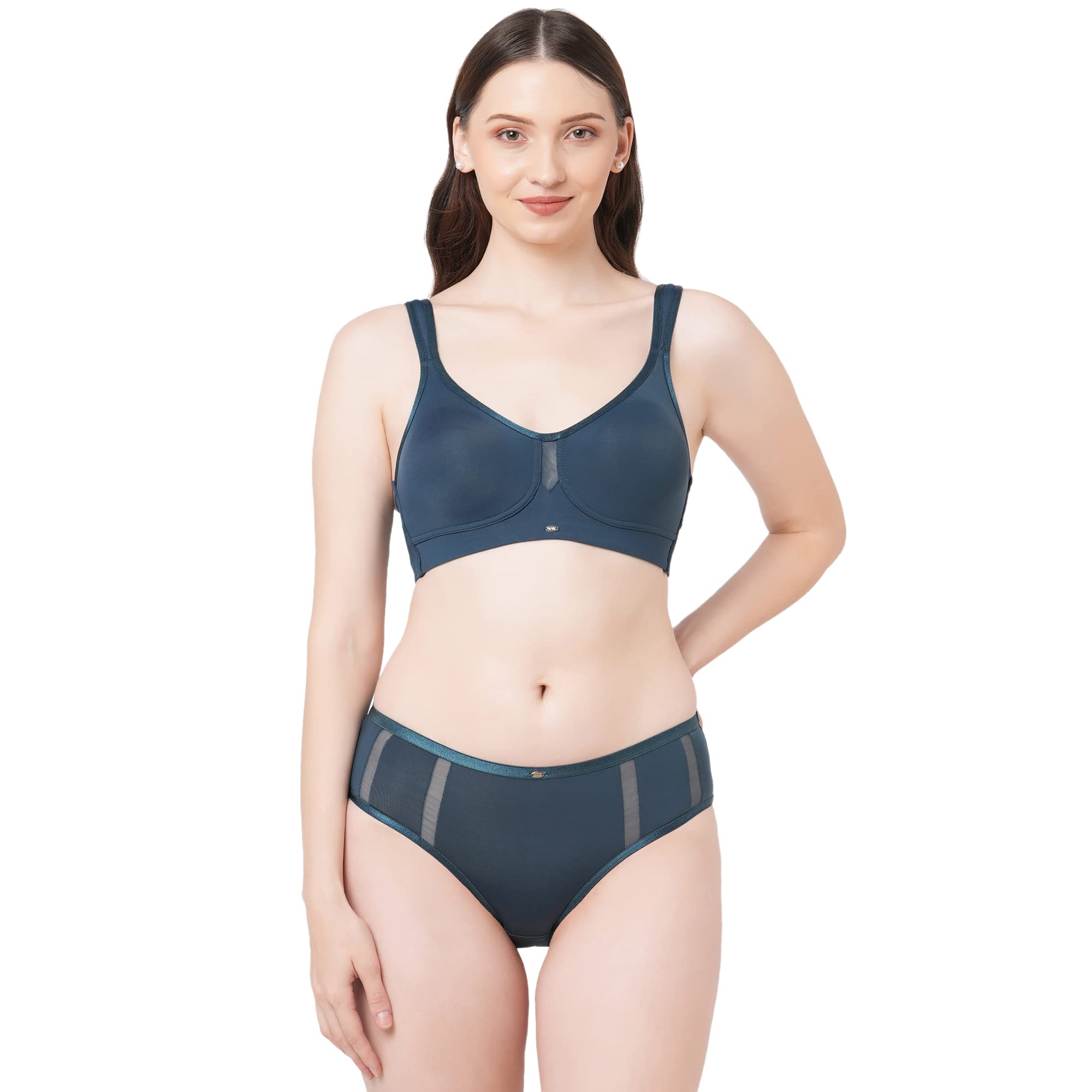 Women Full Coverage Minimiser Bra with High Waist Brief Set-image-47