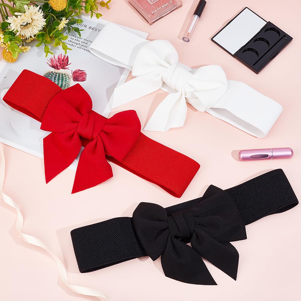 CRASPIRE 2 Colors Elastic Bow Belts Black Red White Cloth  display picture 2