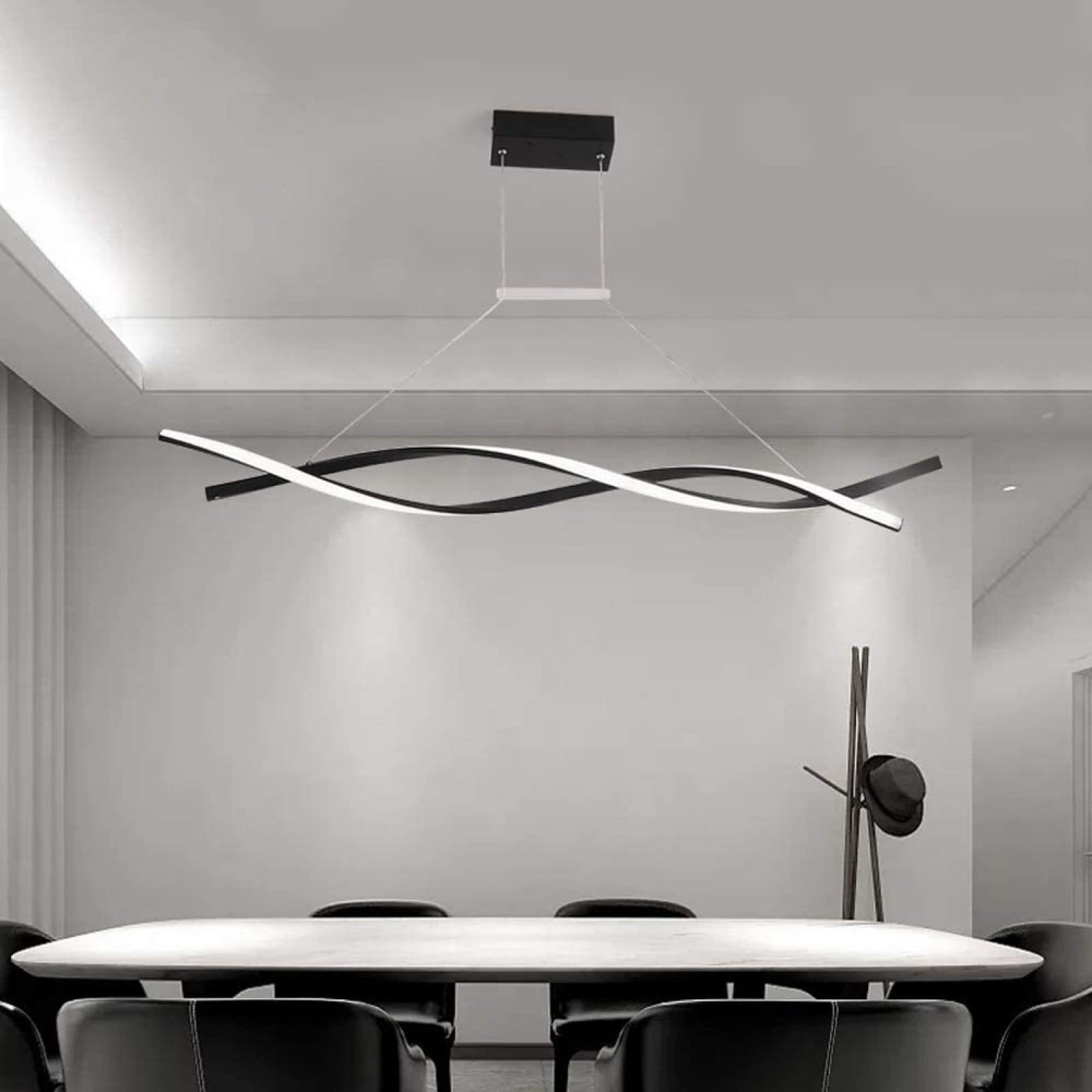 Lampada a Sospensione lineare Regolabile a LED con Design a Onda, Stile Nordico, Moderno lampadario a Spirale per Isola Cucina, Tavolo da Pranzo, Soggiorno, Nero + Luce Calda, 100 cm