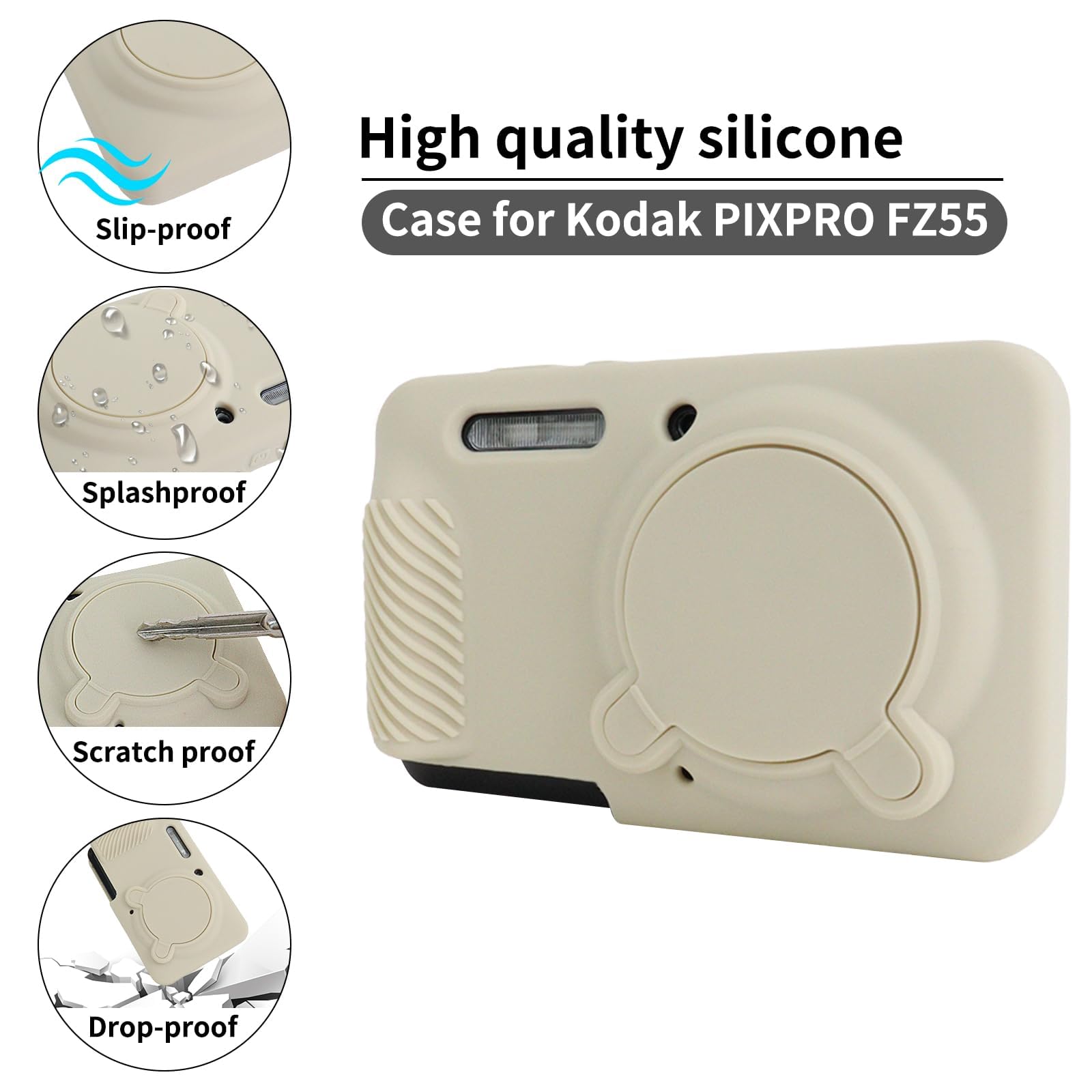 Rieibi Siliconen Hoes voor Kodak PIXPRO FZ55 Hoesje, Accessoires voor Kodak PIXPRO FZ55 Hoes Omvat 2 Schermbeschermfolies, Afneembare Lenshoes, Antislip-Ontwerp, Roze