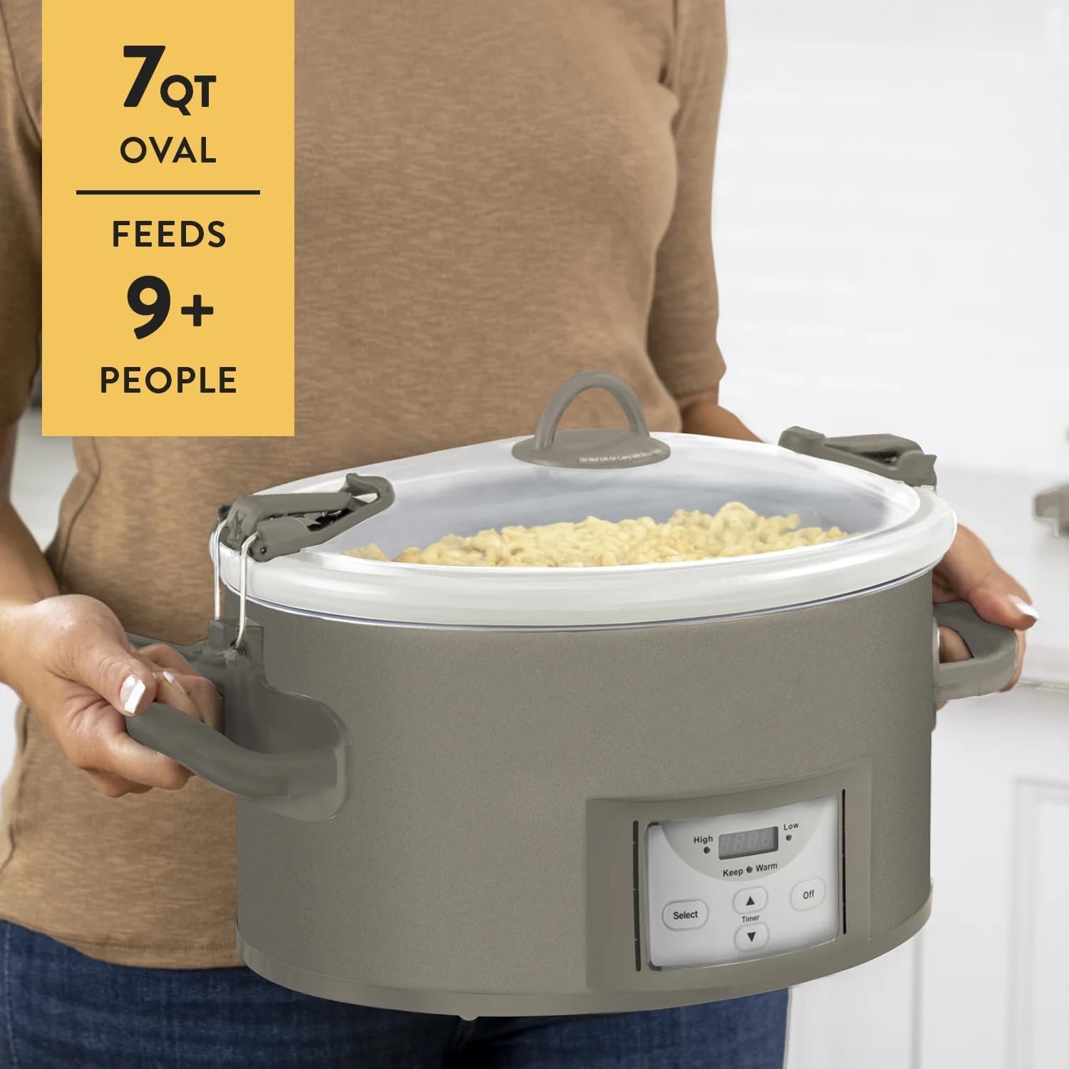 7-Quart Digital Programmable Slow Cooker with Travel-Safe Locking Lid, Dishwasher-Safe Stoneware, Grey