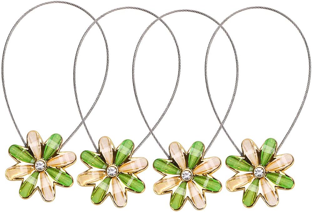 Sumnacon 2 Pairs Curtain Magnetic Tieback Flower Curtain Clips Buckle for Home Office Decoration Green