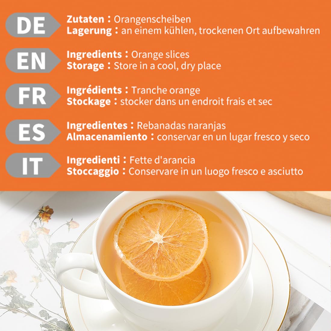 ULTHMOK - Fette di Arancia Essiccate di Alta Qualità, 140g - 100% Naturali e senza Additivi, Senza Zucchero Aggiunto.