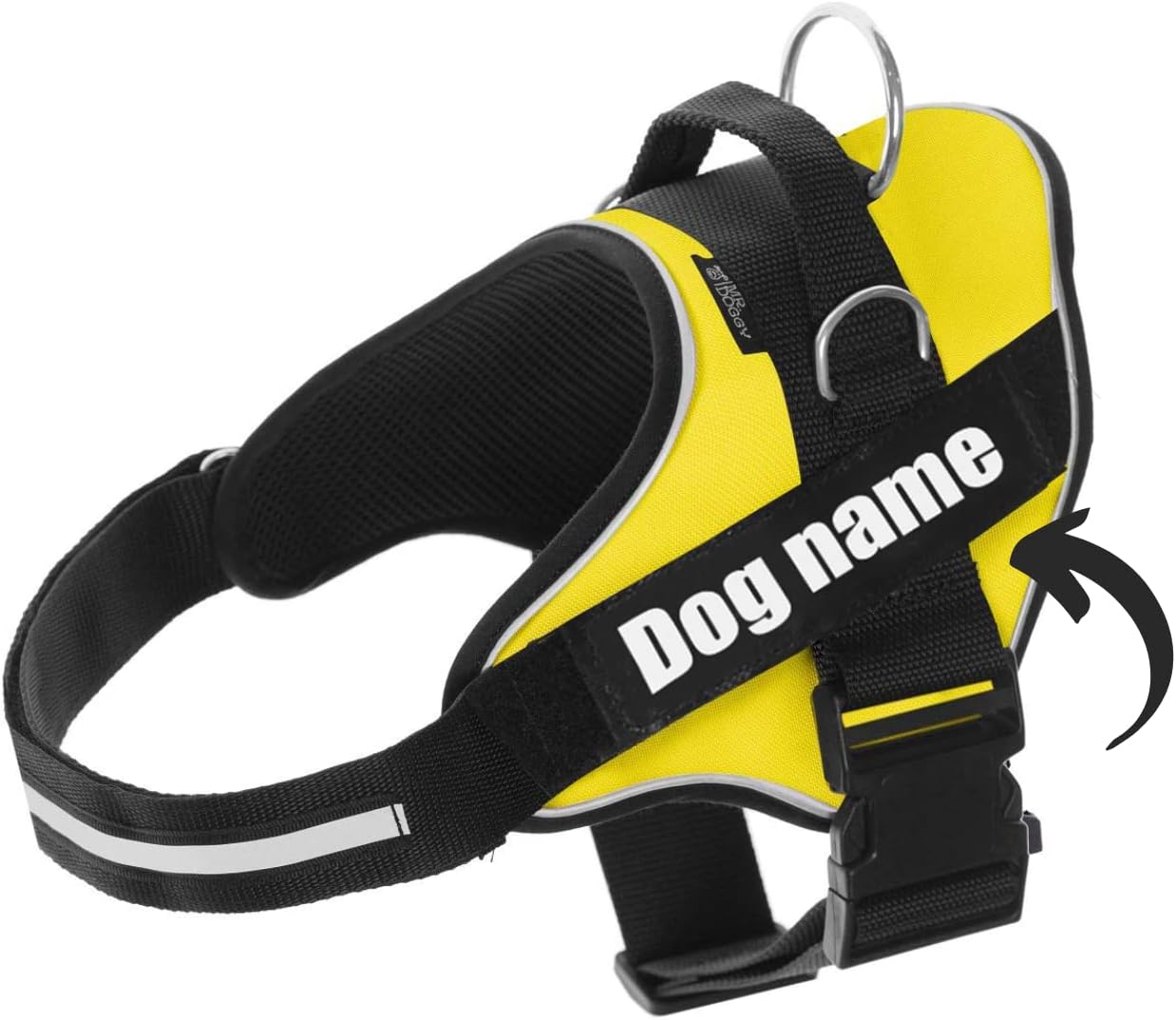Arnes Personalizado para Perros Reflectante - Incluye 2 Etiquetas con Nombre - Tamaño Pequeño, Mediano y Grande - De Calidad y Resistente (XXS 1,5-3,5KG, Amarillo)