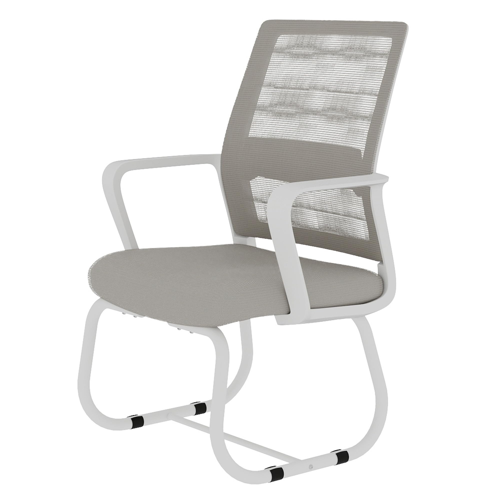 Silla de oficina sin ruedas - Silla voladizo moderna con reposabrazos, respaldo de malla y acolchado suave, silla de conferencias para oficina, oficina y hogar (blanco)