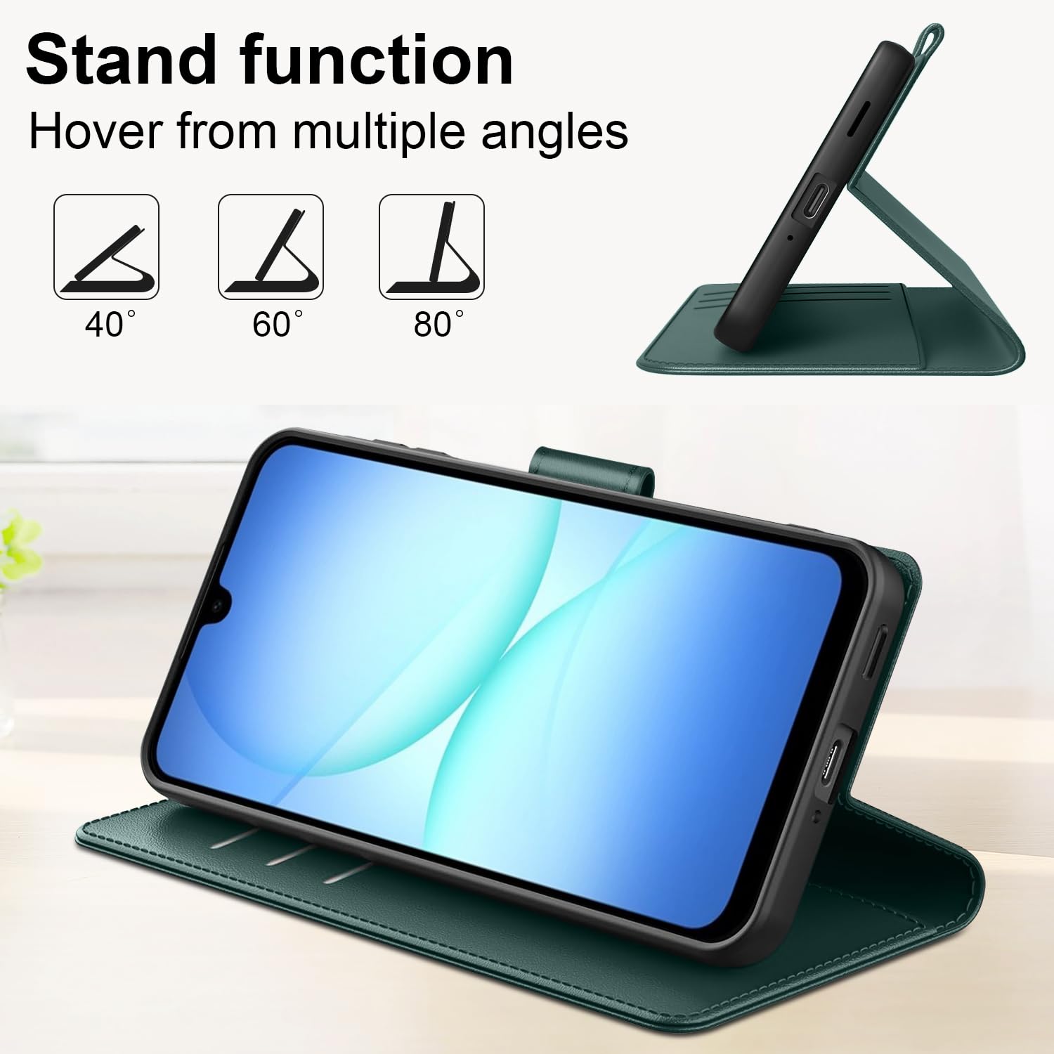 Cover Compatibile con Samsung Galaxy A17 4G/ 5G, con 1 Pezzo Vetro Temperato Pellicola Protettiva e 1 Pezzo Strumento di Installazione Semplice, Premium Pelle PU Libro Flip Custodia - Verde