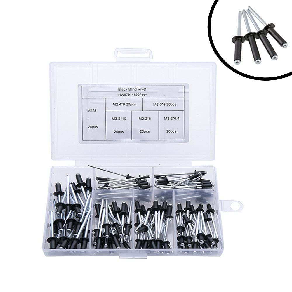 Kit Di Rivetti Ciechi In Alluminio Nero - 120 Pezzi Assortiti Per Fai Da Te E Riparazioni