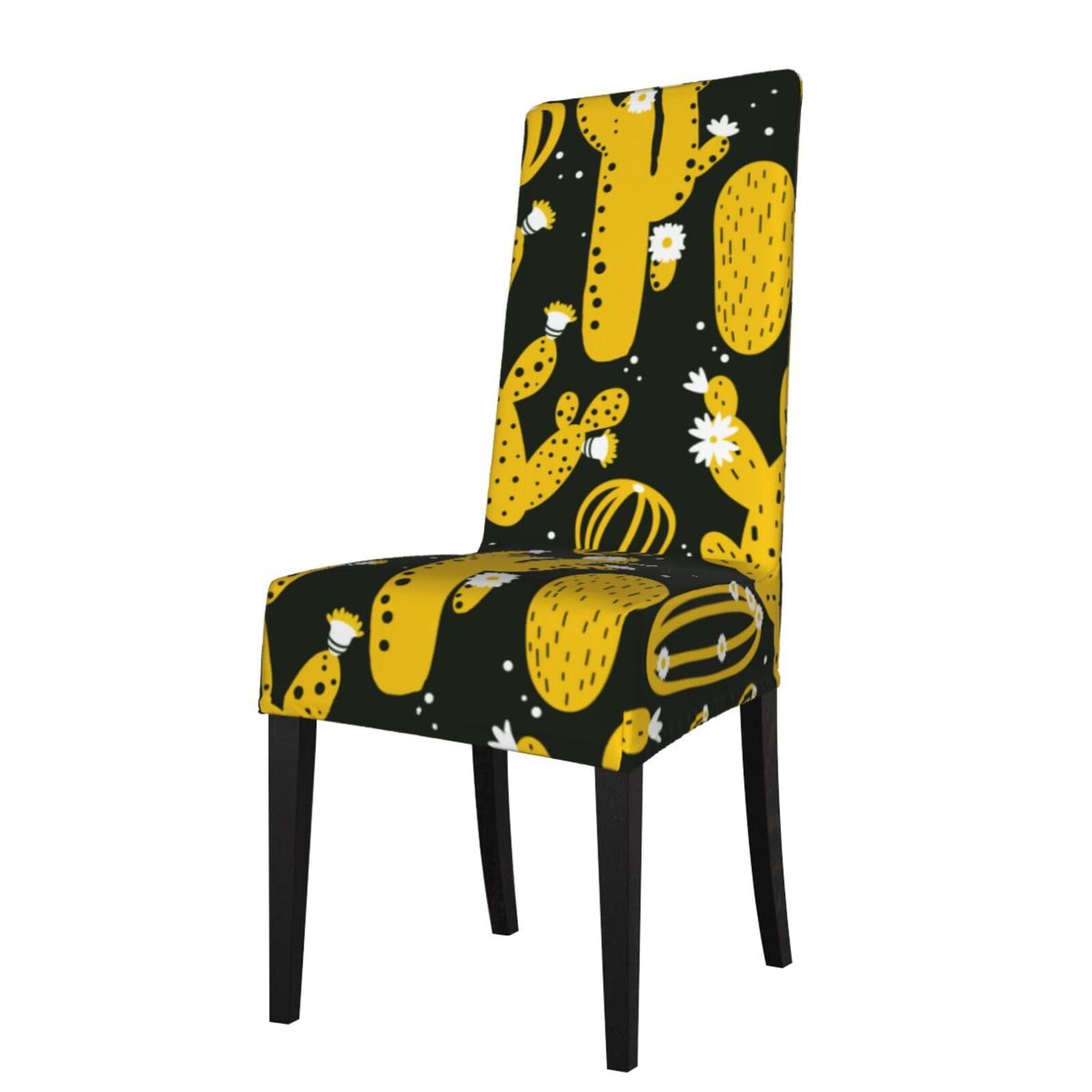 LKYMOH Yellow Black Cactus Print, Chair Covers Stretch Chair Slipcovers for Dining Room, for Party Pet Protection Universal Fit Soft Polyester