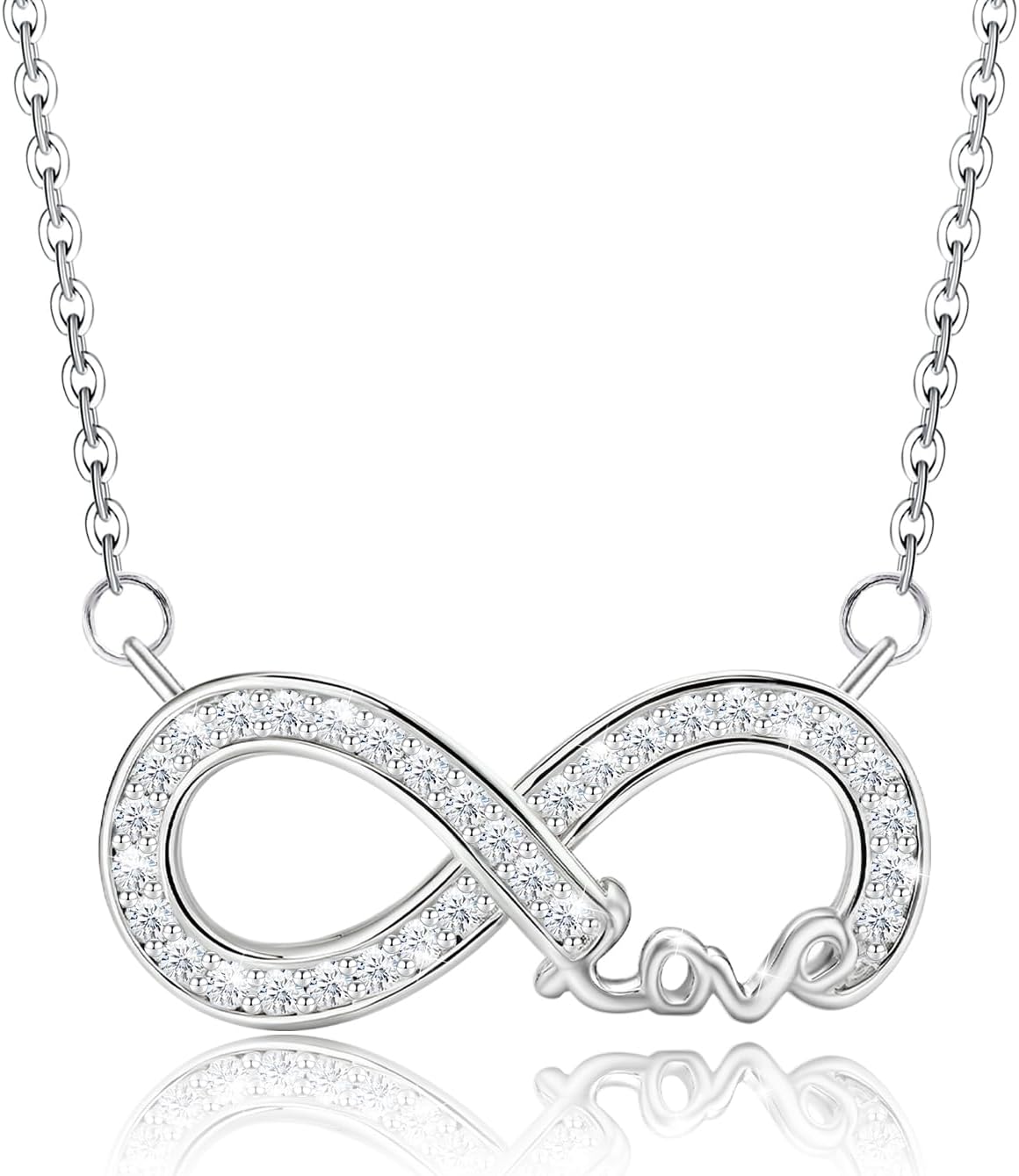 Infinity Pendant Necklace for Women - Sterling Silver Love Heart Necklace Adjustable Cubic Zirconia Infinite Charms Necklaces Dainty Sparkle Jewelry Gifts for Her Wife Mom Daughter