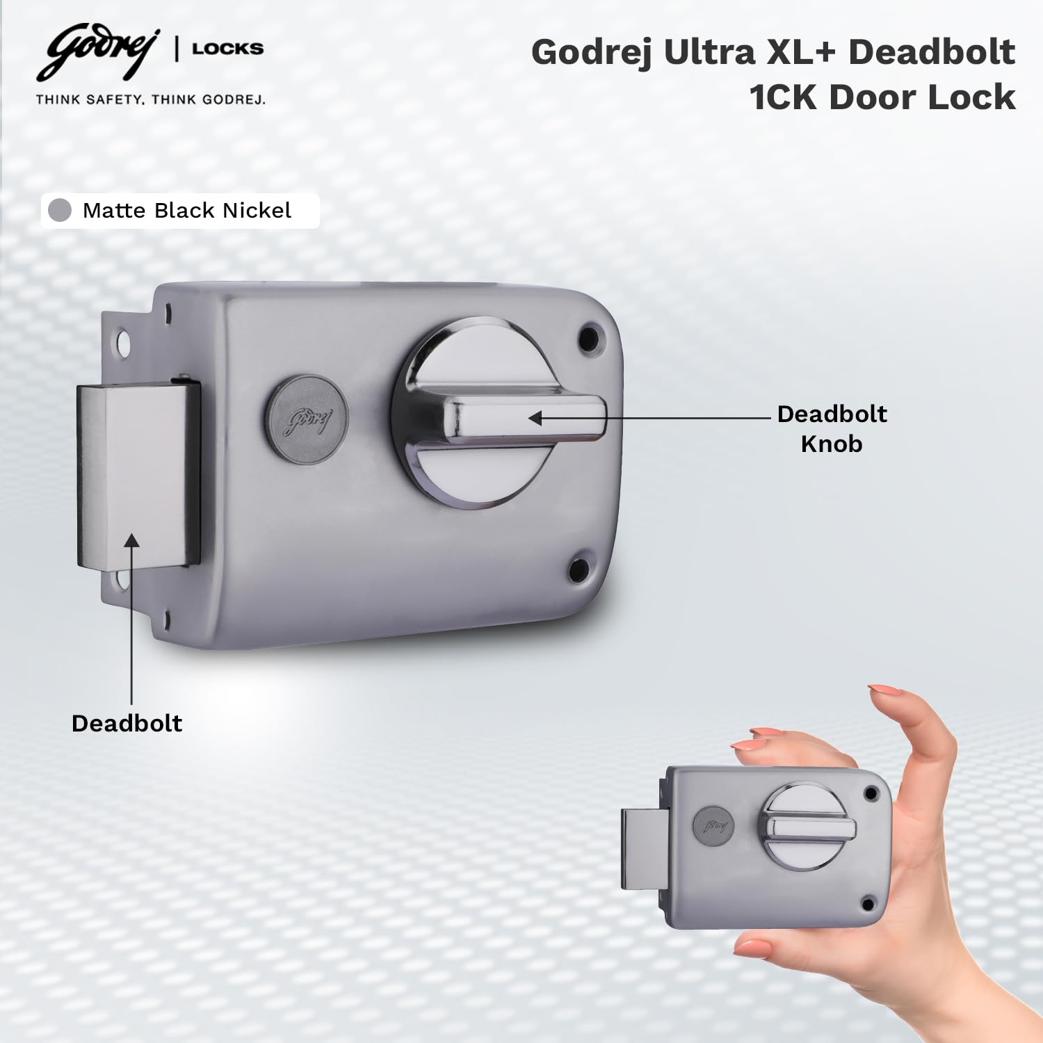Godrej Rim Lock I Rim Deadbolt Ultra XL+ I 1CK Deadbolt I for Inside Opening Wooden Door | Left/Right Handed Doors I 4 Keys I 5-Year Warranty I Manual Locking l Matte Black Nickel Finish — Amazon image 3