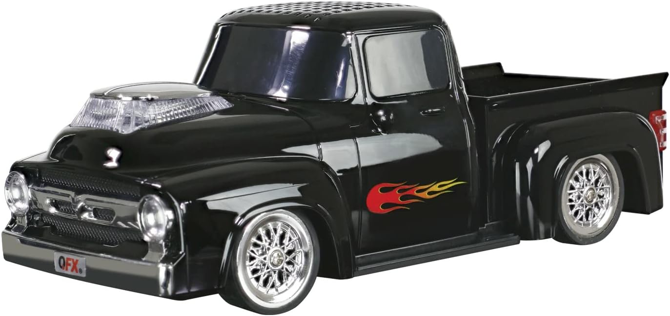 QFX Bluetooth 1956 Pickup Truck Replica Speaker, 3-inch Speakers, Hands Free Link, Built-in Microphone, FM Radio and LED Party Lights, Black - BT-1956 BK