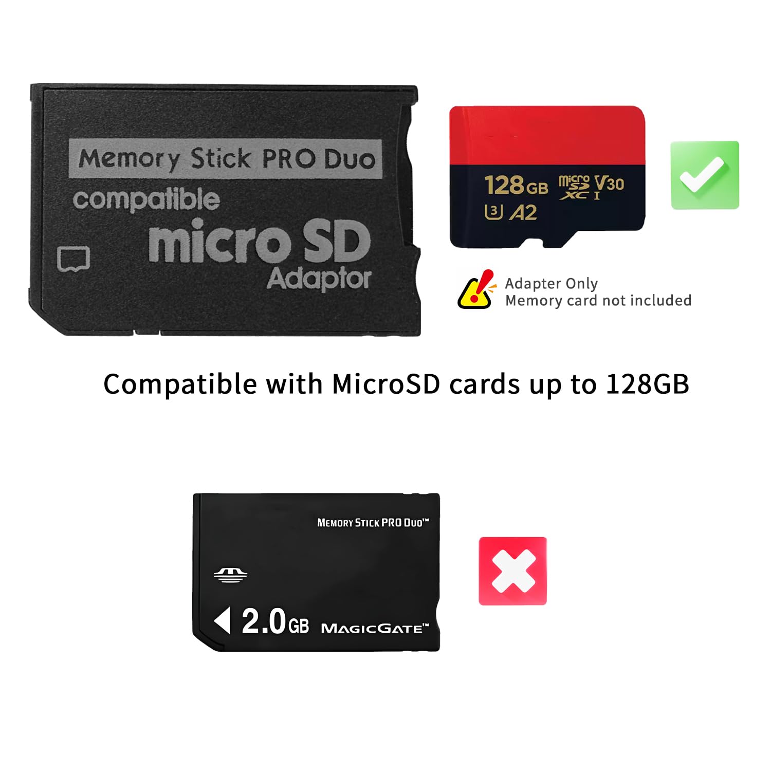 Adaptateur Micro SD vers Memory Stick Pro Duo Compatible PSP Sony Appareil Photo Handycam Jusqu'à 128 Go