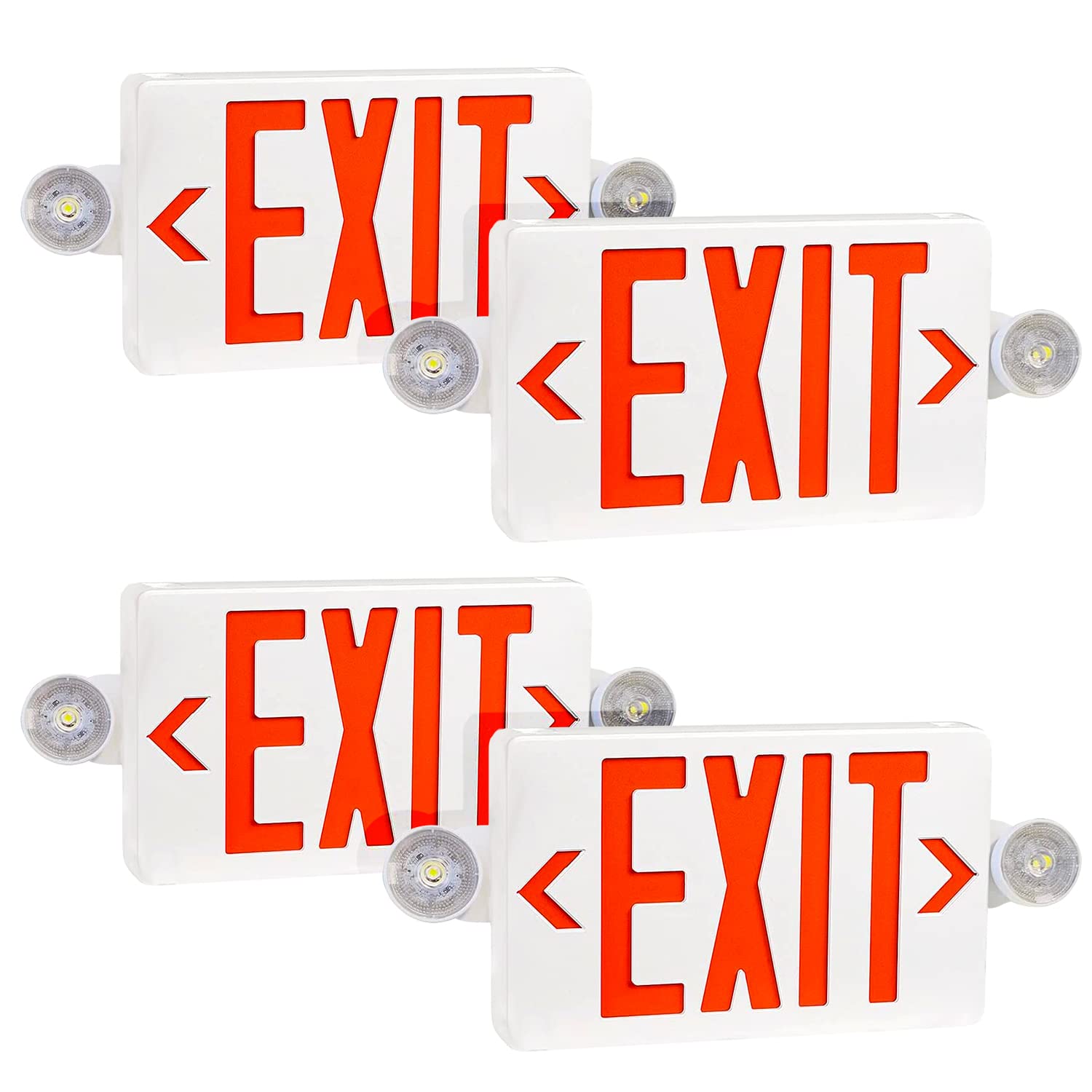 Red Exit Sign and LED Emergency Lights Combo, Double Side and 90min Long Backup Battery, Emergency Sign Exit Light, ABS Fire Safety (UL Listed 120-277V) (UL 94V-0) (4pack)