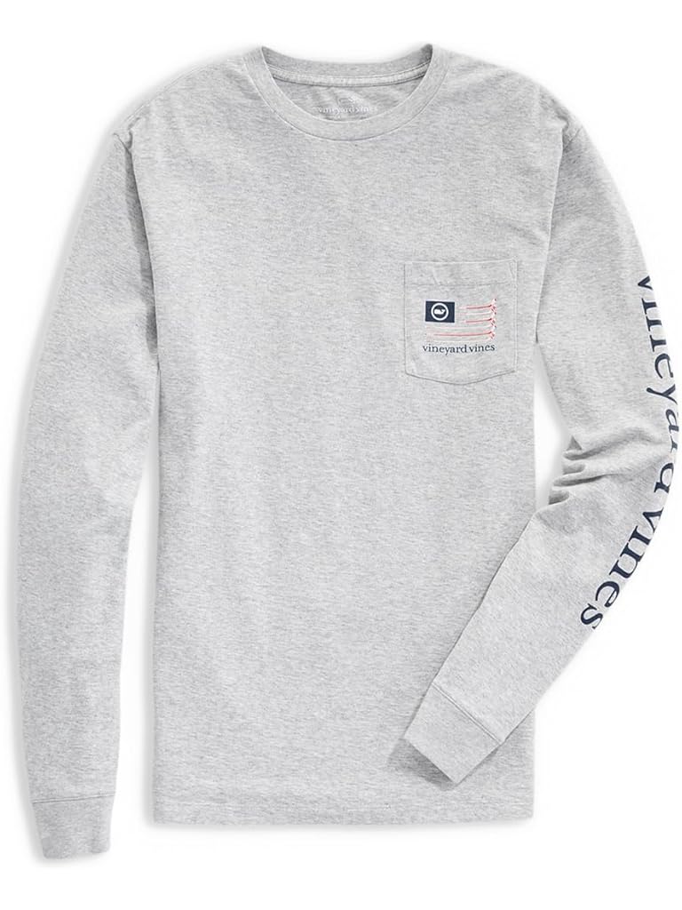 Gray Vineyard Vines Long Sleeve Hockey Flag Pocket Tee