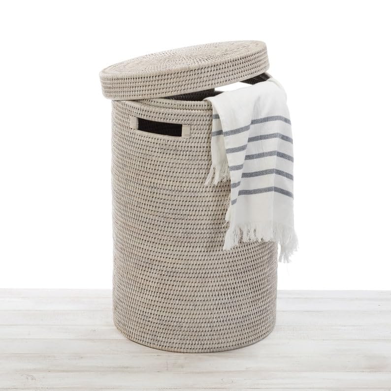 Cesta de mimbre para la colada cilíndrica alta, DMY (blanco rústico)