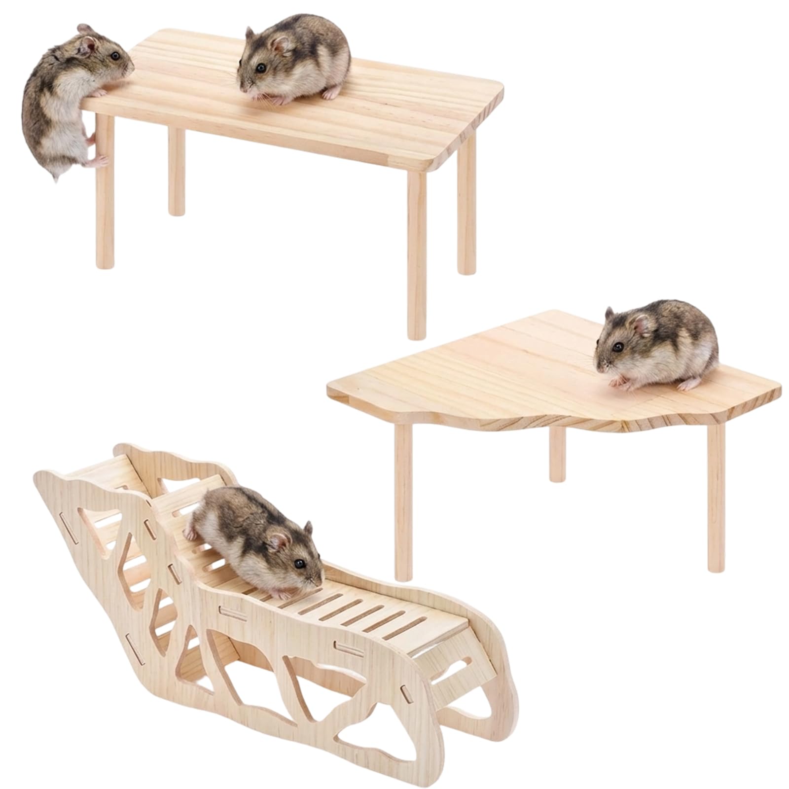 3-Piece Set for Small Animal Habitats, Hamster Platform,Multi-Level Climbing and Exploration Accessories, Modular Cage with Platforms and Tunnels, Suitable for Hamsters, Chinchillas and Other Small Pe